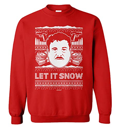 Haase Unlimited Let It Snow - El Chapo Ugly Christmas Unisex Crewneck Sweatshirt (Red, Large)