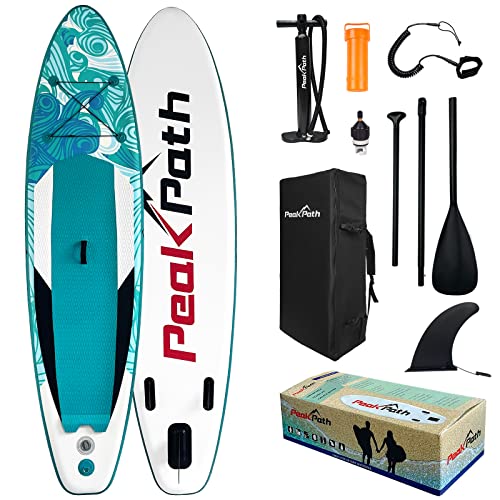 Peakpath Inflatable Stand Up Paddle Board (6' Thick) with Premium SUP Accessories&Bag,Bottom Fin for Paddling,Surf Control,Non-Slip Deck,Leash,Paddle and Two-Way Hand Pump|Youth&Adult Standing Boat
