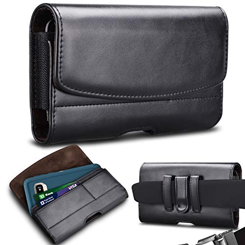 Takfox Phone Holster for Samsung Galaxy S23 Ultra S22 Plus S22 S21 FE S10 Note 20 Ultra Note 10 Plus A12 A13 A14 A02S A03S A04S A23 A32 A54 iPhone 14 15 Pro Max Leather Belt Holster Pouch Holder,Black