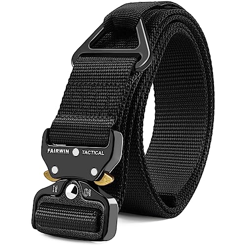 FAIRWIN Tactical Belts for Men, Rigger Belt Utility Web Nylon Work Belt for Men with V-ring Quick Release Buckle(Black,M)