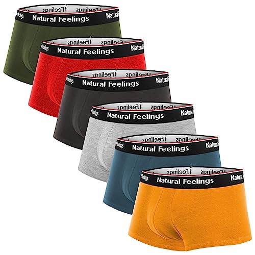 Natural Feelings 1.5' Mens Trunks Underwear Boxer Briefs Pouch Underwear for Men Boxer Trunks No Fly 6-Pack M