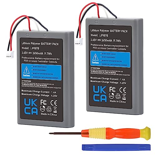 Hisewen PS5 Controller Battery Replacement, 2 Pack 2650mAh Lip1708 Battery PS5 for Sony PS5 Playstation 5 DualSense CFI-ZCT1W Wireless Controller