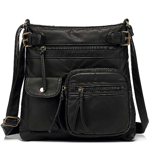 Scarleton Crossbody Bags for Women Purses and Handbags Multi Pocket Shoulder Bag Faux Leather Medium, H183301L - Black