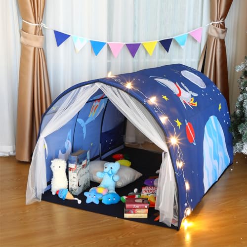 Berlune Bed Tent Kids Tent Portable Kids Play Tent Indoor Playhouse with Double Net Curtain Star String Light Carry Bag for Bedroom Decor Indoor Outdoor Games, 140 x 100 x 80 cm (Shark)