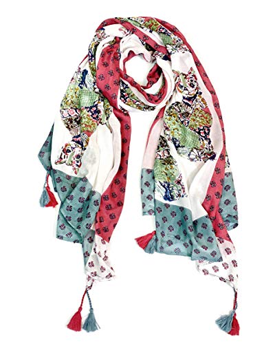Anika Dali Women's Multicolor Kitty Cat Lover Scarf, Colorful Tassels, Super Soft, Lightweight