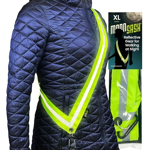 MOONSASH Fitted Reflective Gear for Walking at Night - XL | Running, Biking, Dog… Hi-Vis, Reversible & Comfortable Reflective Sash for Women, Men & Kids | US Patented | Best Replacement for Vest!