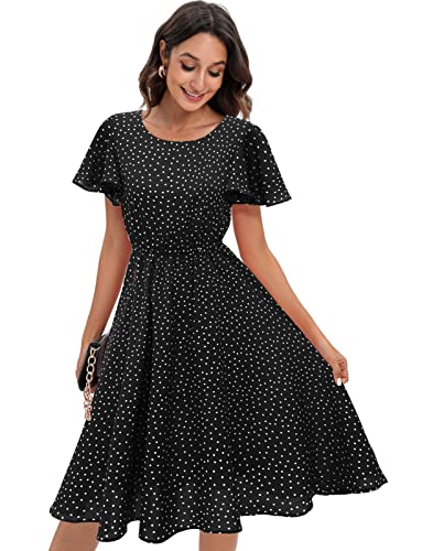 Gardenwed Chiffon Floral Spring Summer Dresses 2023, Semi Formal Dresses for Women Black Small White Dot M