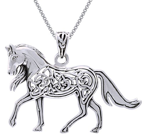 Jewelry Trends Sterling Silver Large Celtic Knot Horse Equestrian Pendant Necklace 18'