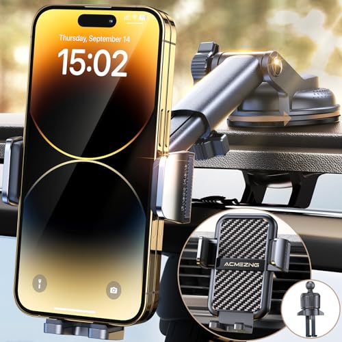 Car Phone Holder Mount【Racing-Grade & 360° Suction Cup】Phone Mount for Car Dashboard Windshield Air Vent【Upgraded Double Metal Hook】3in1 Handsfree Cell Phone Car Mount for iPhone Android Smartphones