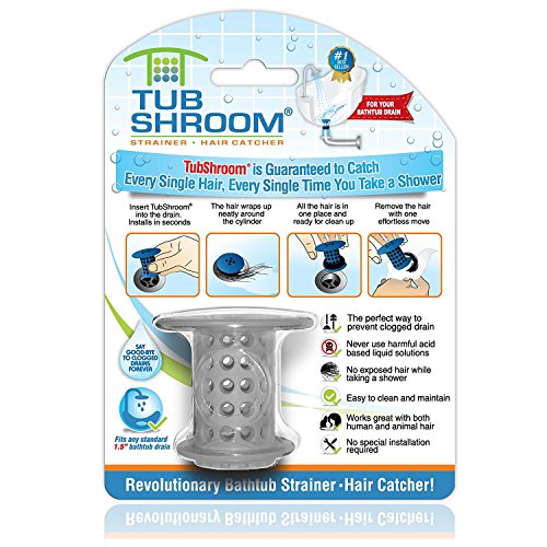 TubShroom Tub Hair Catcher Protector, Fits 1.5' - 1.75' Drain, Gray
