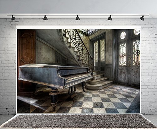 Leyiyi 8x6ft Photography Background Vintage Castle Inside Backdrop Wedding Ceremony Piano Staircase Old Building Middle Age Architecture Abandoned Room Doorway Hall Photo Portrait Vinyl Studio Prop