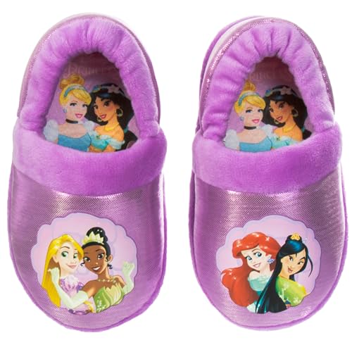 Disney Girl Encanto Cinderella Ariel Jasmine Tianna Princess Slippers - Plush Lightweight Warm Comfort Soft Aline Girls toddler House Slippers - Purple (size 7-8 Toddler)