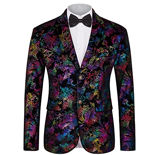MAGE MALE Men's Dress Party Floral Suit Jacket Notched Lapel Slim Fit Two Button Stylish Blazer