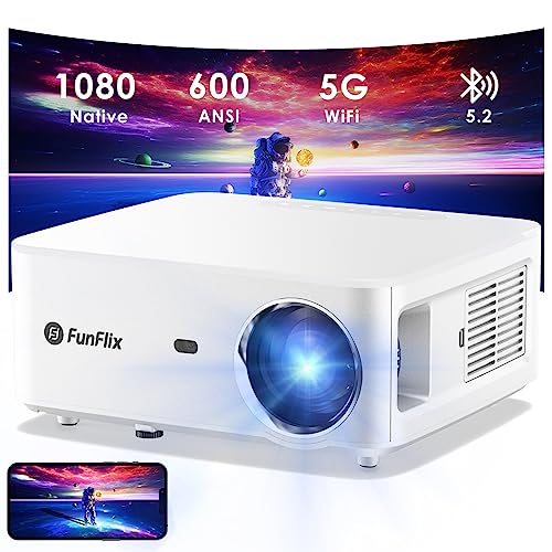 Native 1080P 5G 4K Projector with WiFi and Bluetooth, FunFlix 20000L High-bright Projector, 4P/4D Keystone/Zoom,300' Display, Movie Outdoor Indoor Projector for HDMI, USB, Phone, Laptop, TV Stick