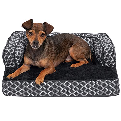 Furhaven Comfy Couch Plush & Décor Sofa-Style Egg Crate Orthopedic Foam Dog Bed - Diamond Gray, Small