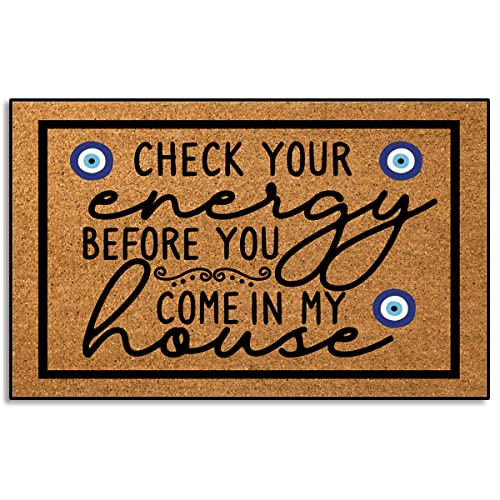 Wulidrom Check Your Energy Before You Come in My House Indoor Front Door Mat for Shoes by Door, Door Mats Outdoor Funny Door Mats for Outside Entry 30'X18'
