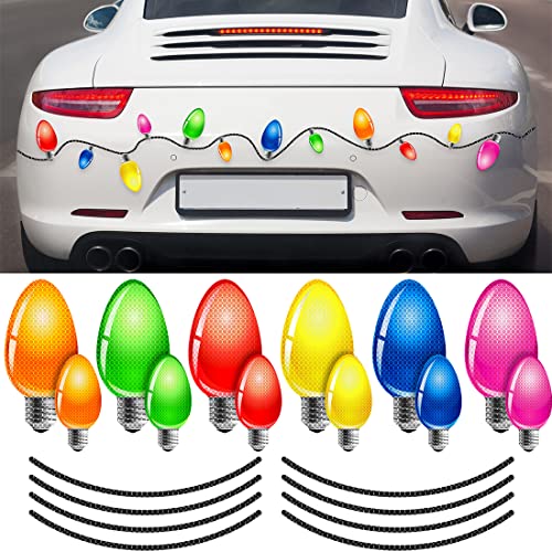 Blulu 20 Pcs Reflective Christmas Easter Car Magnets Set, Xmas Easter Holiday Lights Bulb Magnet Set for Xmas Easter Holiday Winter Party Car Garage Refrigerator Decal with Magnet Wire