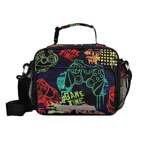 Gamepad Controller Joysticks Lunch Bag for Women Men Game Time Insulated Cooler Tote Bag with Adjustable Shoulder Strap Large Capacity Reusable Leakproof Picnic Lunch Box Outdoor for Adult Office