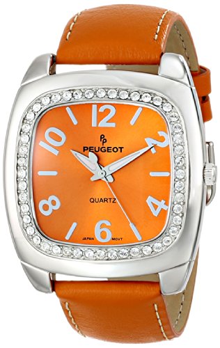 Peugeot Women's Crystal Bezel Boyfriend Watch, Easy to Read Dial with Colorful Leather Strap