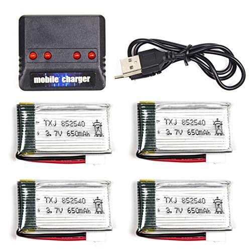 Cheerwing 4-in-1 Charger and 4pcs 3.7V 650mAh Rechargeable Lipo Battery for Syma X5 X5C X5C-1