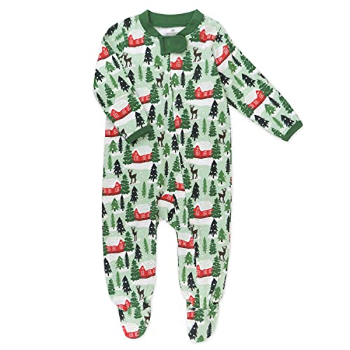 HonestBaby Sleep and Play Footed Holiday Pajamas One-Piece Sleeper Zip-front Organic Cotton PJs Baby Boys, Girls, Unisex (LEGACY), Cozy Cabin, 0-3 Months