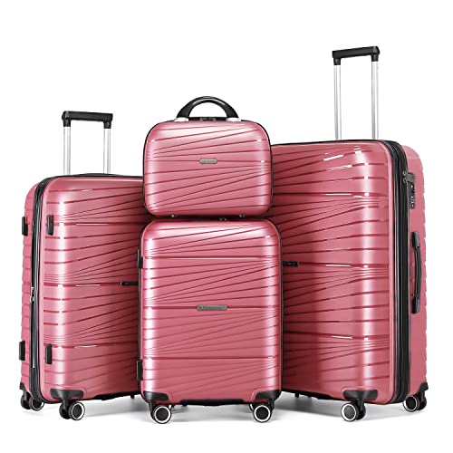 LARVENDER Luggage Sets, Luggage 4 Piece Set, Expandable Luggage Set Clearance Suitcases with Spinner Wheels Luggage with TSA Lock (Pink)