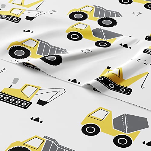 Kids Construction Queen 4 Piece Sheet Set - Boys, Girls, Teens, Toddler - Easy Fit Deep Pockets - Breathable, Hotel Quality Sheets - Machine Washable - Wrinkle Free - Cute, Cozy, Soft - CGK Linens