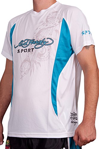 Ed Hardy Mens Dragon Mesh Crew Tee Top - White - Medium