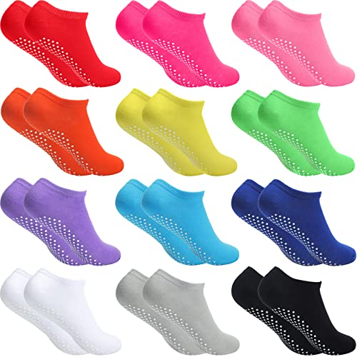 Jecery Bulk Non Slip Socks 36 Pairs Unisex Socks with Grips Sticky Gripper Women Non Skid Pilates Socks for Women Men Yoga Pilates Barre Home Workout Slipper, 12 Colors