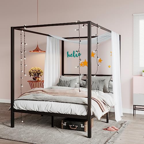 SHA CERLIN Metal Canopy Bed Frame Full Size/Mattress Foundation with Metal Slats Support/No Box Spring Needed/Easy Assembly/Black