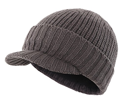 Home Prefer Men's Outdoor Newsboy Hat Winter Warm Thick Knit Beanie Cap with Visor Gray