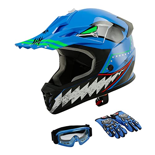 TCMT Dot Youth & Kids Motocross Offroad Street Helmet Full Face Motorcycle Youth ATV Helmet Dirt Bike Motocross ATV Helmet+Gloves+Goggles