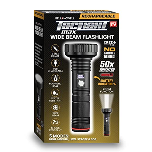 Bell+Howell Taclight Max Ultra LED Flashlight, 500 Lumens, 7,000K Cree, Rechargeable, Water Resistant, 15 Hour Run Time, 5 Modes, USB Charging, Durable Aluminum Casing
