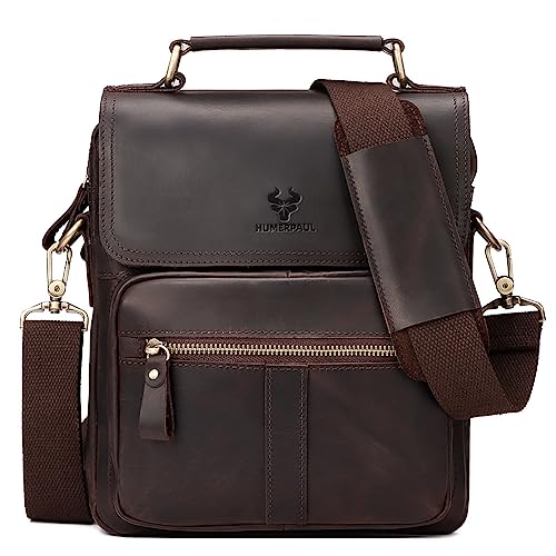 gzcz Leather Sling Shoulder Crossbody Bag Man Purse Messenger Bags for Men Women Outdoor Travel Business, DarkCoffee