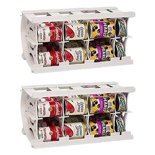 Shelf Reliance Compact Cansolidator Pantry Food w/Rotation System, Interlocking Assembly & Adjustable Panels Holds Up To 20 Cans, White (2 Pack)