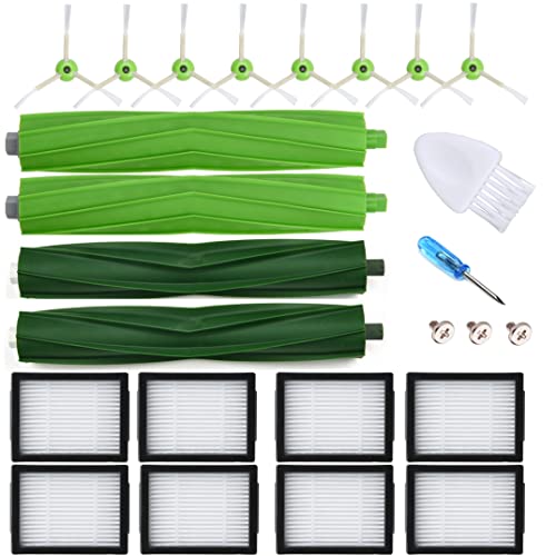 Replacement Parts Accessories for iRobot Roomba i3 i3+ i4 i6 i6+ i7 i7+ i8 i8+J7 J8 /Plus E5 E6 E7 I,E &J Series Vacuum Cleaner 2 Set Rubber Brushes 8 HEPA Filters 8 Side Brushes