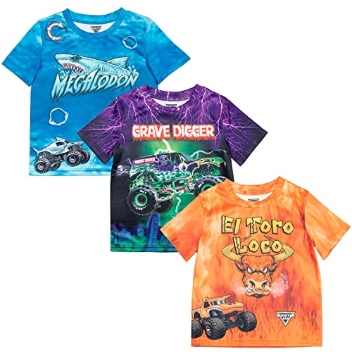 Monster Jam Trucks Big Boys 3 Pack Graphic T-Shirts Orange/Purple/Blue 10-12