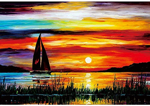 Moruska Sunrise Sailing Boat Puzzle for Adults 1000 Piece Wooden Jigsaw Puzzle Gradient Color Oil Painting Art Puzzles Difficult and Unique