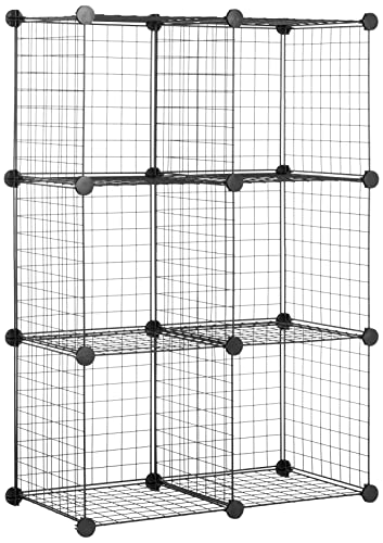 Amazon Basics 6 Cube Wire Grid Storage Shelves, Stackable Cubes, Black, 14'D x 14'W x 14'H