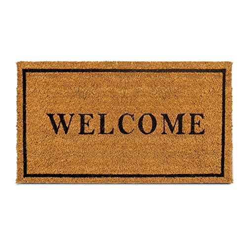 PLUS Haven Coco Coir Door Mat with Heavy Duty Backing, Welcome Doormat, 17.5' x 30' Size, Easy to Clean Entry Mat, Beautiful Color and Sizing for Outdoor and Indoor uses, Home Décor