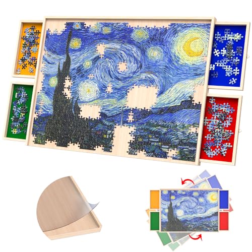 1000 Pieces Rotatable Puzzle Board with Drawers and Cover Lightweight Portable Wooden Puzzle Table for Adults Kids 30'' x 22''