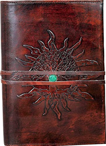 C CUERO Leather Journal Refillable Lined Paper SUN Tree of Life Handmade Leather Journal Notebook Diary/Bound Daily Notepad for Men&Women Medium,Writing pad Gift for Artist,Sketch/Writing (medium)