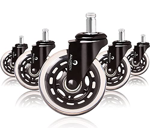 ALLGREEN Gaming Chair Wheels & Office Chair Caster Wheels 5-pcs Replacement Set Casters Heavy Duty Universal Fit Smooth Rollerblade Swivel Glider Safe for All Floors(Black).