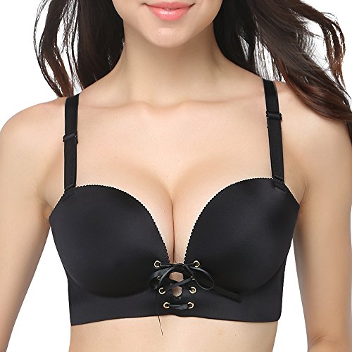 FallSweet Add Two Cups Bras Brassiere for Women Push Up Padded Unlined (Black, 32C)