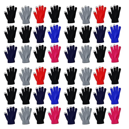 48 Pairs Winter Magic Gloves, Bulk Warm Brushed Interior, Stretchy Assorted Mens Womens (Touch Screen Gloves)
