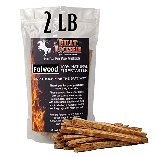 Billy Buckskin Fatwood Fire Starter Sticks (2 lbs Bag), Fire Starters for Fire Pit, Campfires, Wood Stoves, Fireplaces, Bonfires, Start a Fire with 3 Sticks, (2 Pound Bag)