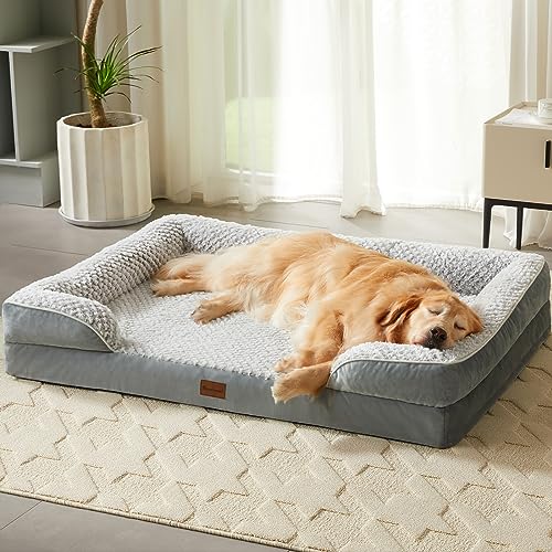 LNSSFFER Orthopedic Dog Beds for Large Dogs,Sofa Dog Bed for Extra Large Dogs. Egg Crate Foam Large Dog Bed with Removable Washable Pillow Cover,Waterproof Dog Couch Bed with Anti-slip Bottom,Pet Bed.