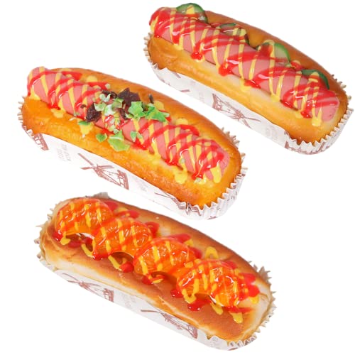 3 Pcs Simulation Artificial Hot Dog Bread Fake Realistic Food Bread Decoration Model Kitchen Photo Props