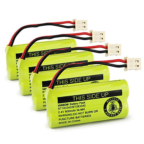 VANBOW BT183342/BT283342 2.4V 800mAh Ni-MH Battery Pack, Compatible with AT&T VTech Cordless Phone Batteries BT166342/BT266342 BT162342/BT262342 CS6709 CS6609 CS6509 CS6409 EL52100 EL50003 (pack 4)