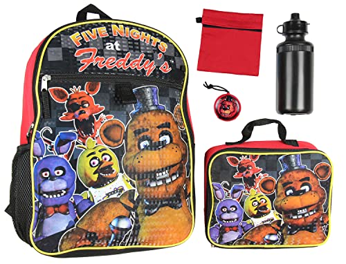 Five Nights At Freddy's 16' Backpack Lunch Box Water Bottle Lunch Kit -5 Piece Set